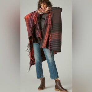 Lucky Brand Red and Black Plaid Kimono